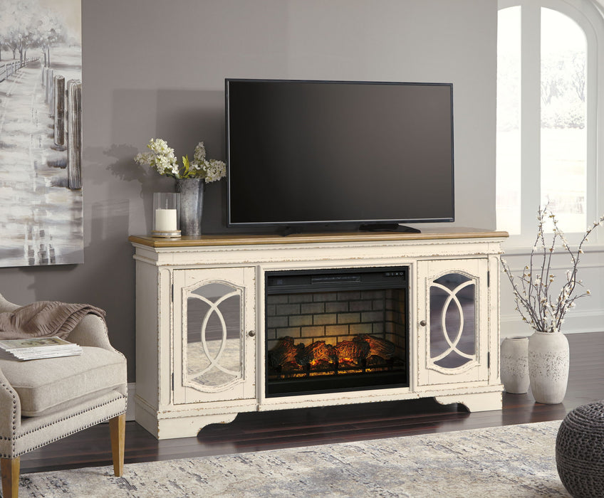 Realyn - 2 Pc. - 74" TV Stand with Electric Infrared Fireplace Insert - Chipped White - Stylish Home Furniture