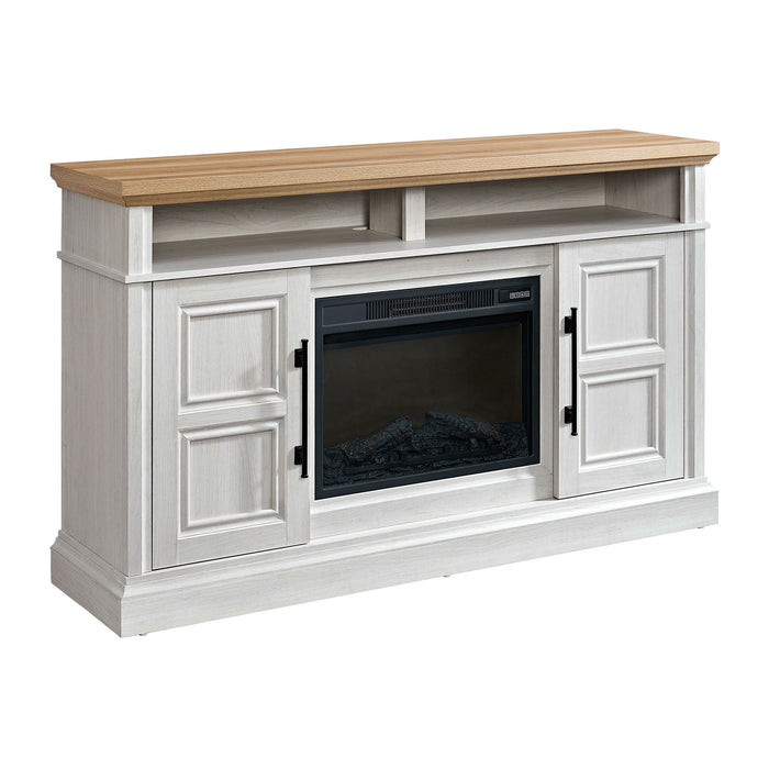 Villa - Console With 23" Fireplace Insert - White & Natural - Stylish Home Furniture