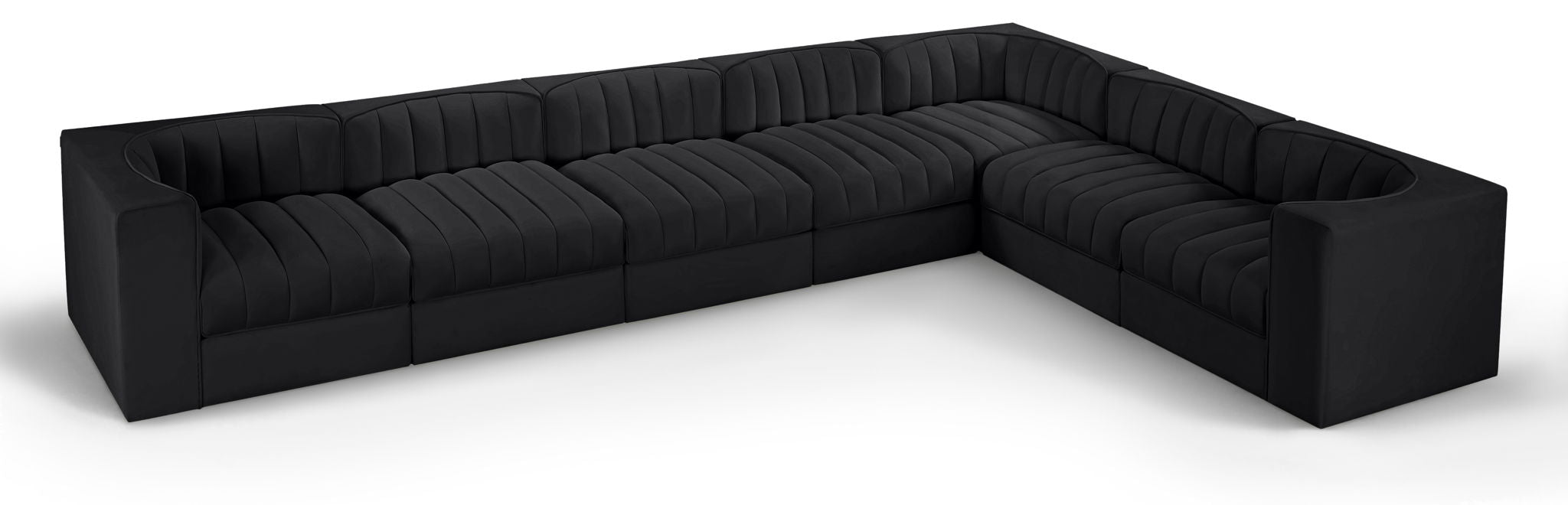 Rummi - Velvet Performance Fabric Upholstered 7 Piece Modular Sectional (With 3 Corner Chairs) - Stylish Home Furniture