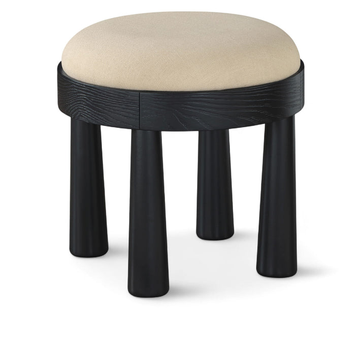 Larea - Linen Textured Fabric Ottoman - Black Base