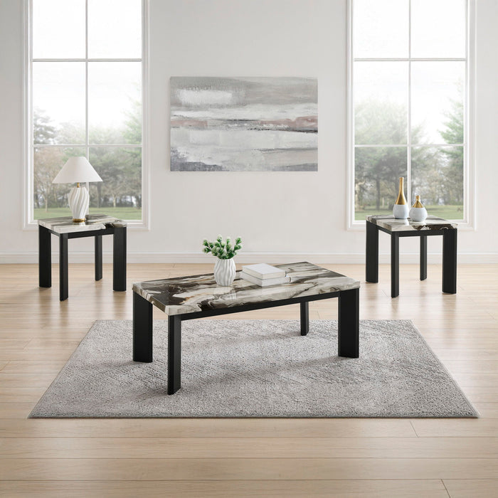 Strata - Faux Marble 3 Piece Occasional Set (1 Coffee & 2 End Tables) - Black / White