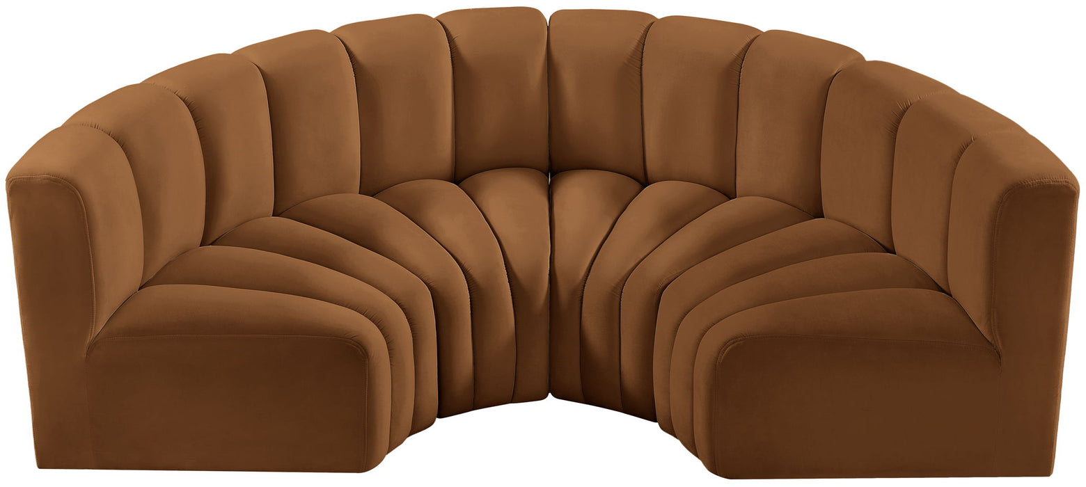 Arc - Velvet 4 Piece U-Shaped Modular Sofa - Saddle