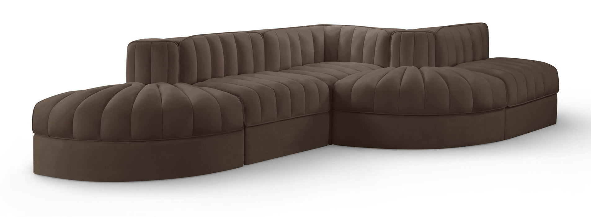 Rummi - Rounded Velvet Performance Fabric Upholstered 5 Piece Modular Sectional - Stylish Home Furniture