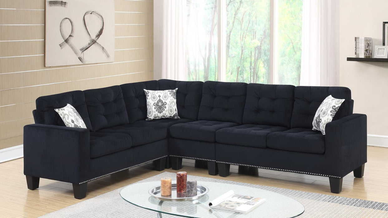 U336 - Velvet 4 Piece Sectional - Black