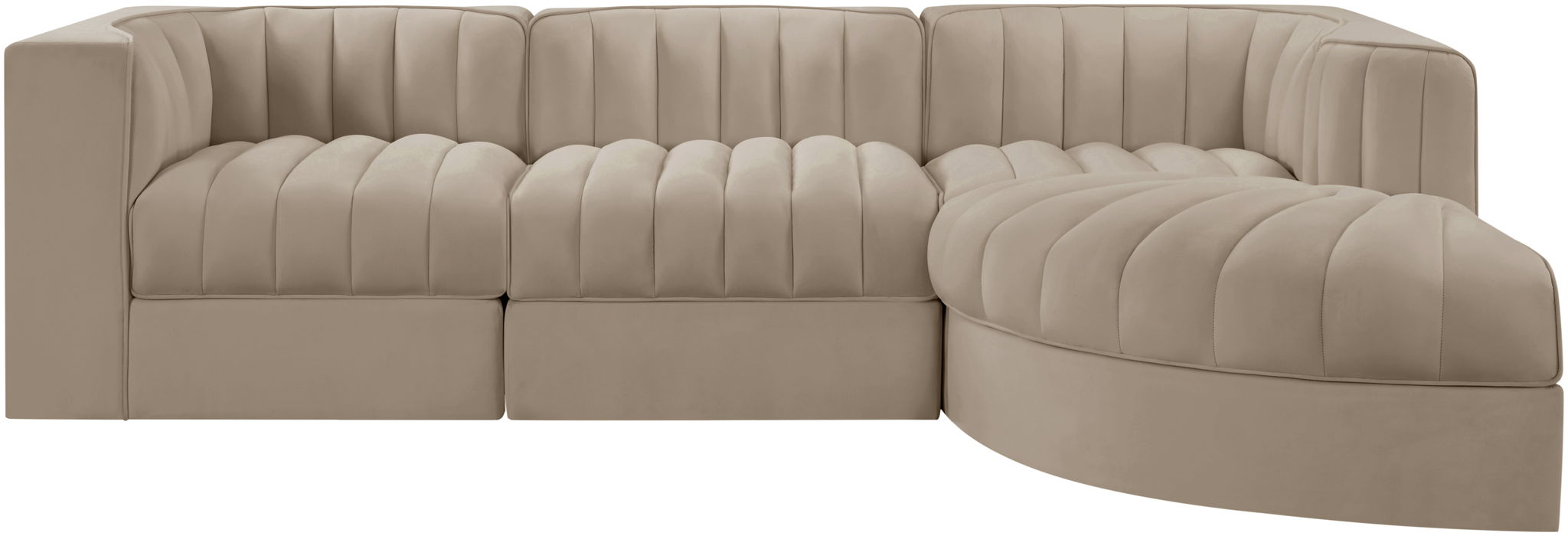 Rummi - Velvet Performance Fabric Upholstered 4 Piece Modular Sectional, With Reverse Corner Chair - Stylish Home Furniture