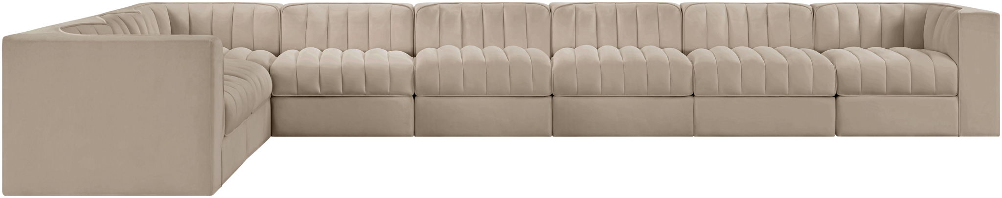 Rummi - Velvet Performance Fabric Upholstered 8 Piece Modular Sectional (With 3 Corner Chairs) - Stylish Home Furniture