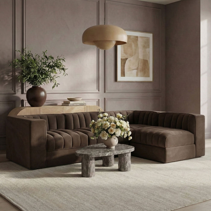 Rummi - Velvet Performance Fabric Upholstered 4 Piece Modular Sectional - Stylish Home Furniture