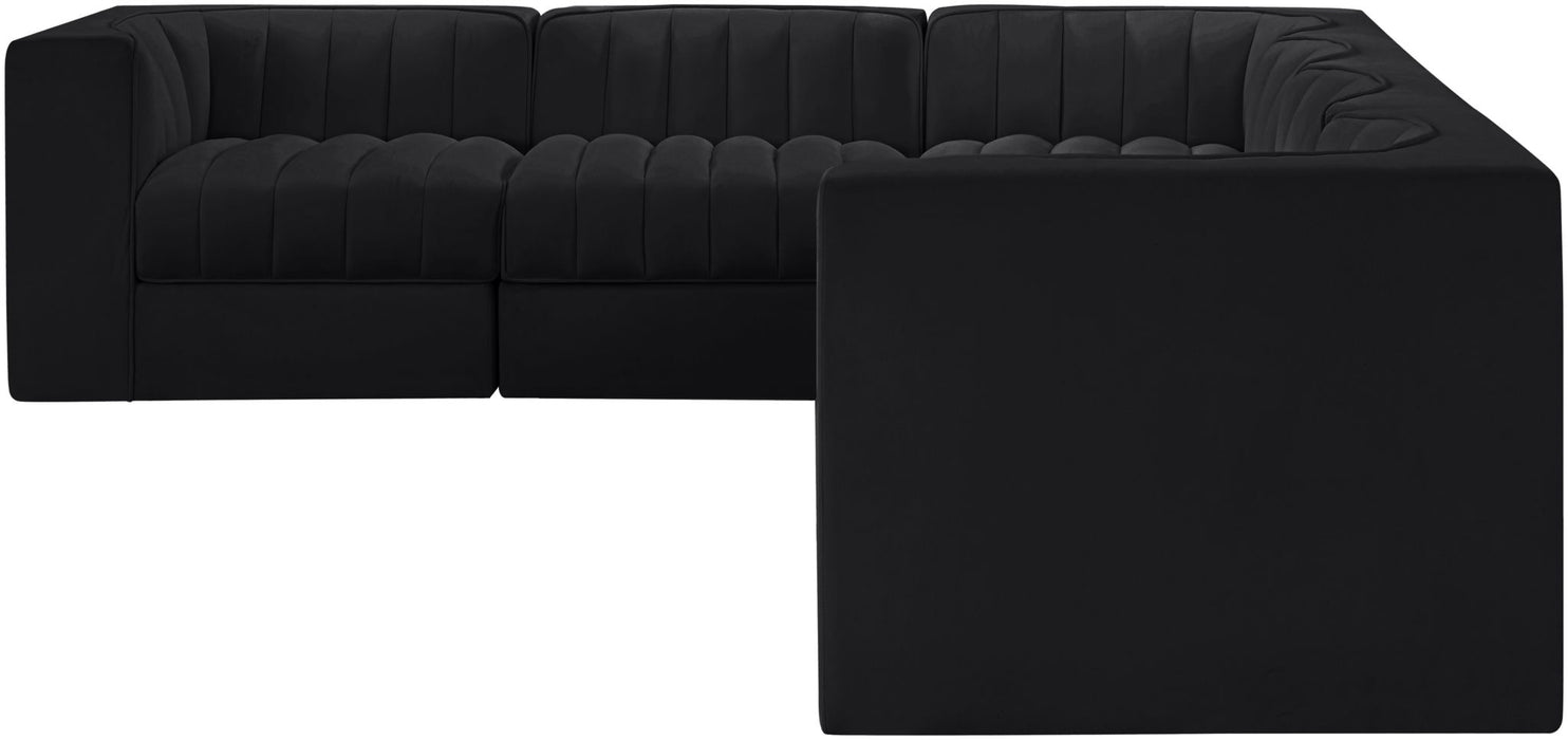 Rummi - Velvet Performance Fabric Upholstered 6 Piece Modular Sectional (With 3 Corner Chairs) - Stylish Home Furniture