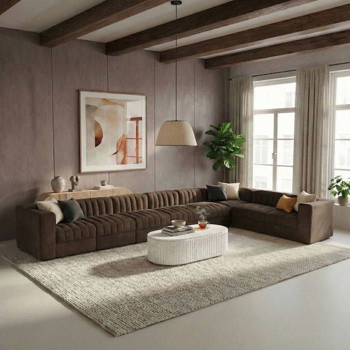 Rummi - Velvet Performance Fabric Upholstered 8 Piece Modular Sectional (With 3 Corner Chairs) - Stylish Home Furniture