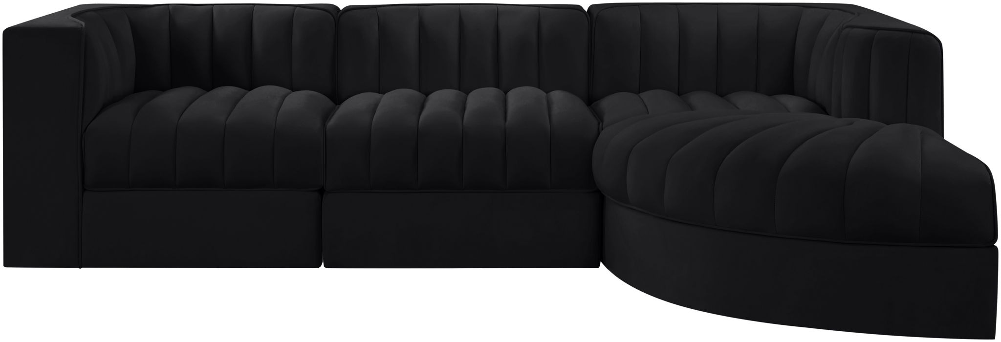 Rummi - Velvet Performance Fabric Upholstered 4 Piece Modular Sectional, With Reverse Corner Chair - Stylish Home Furniture