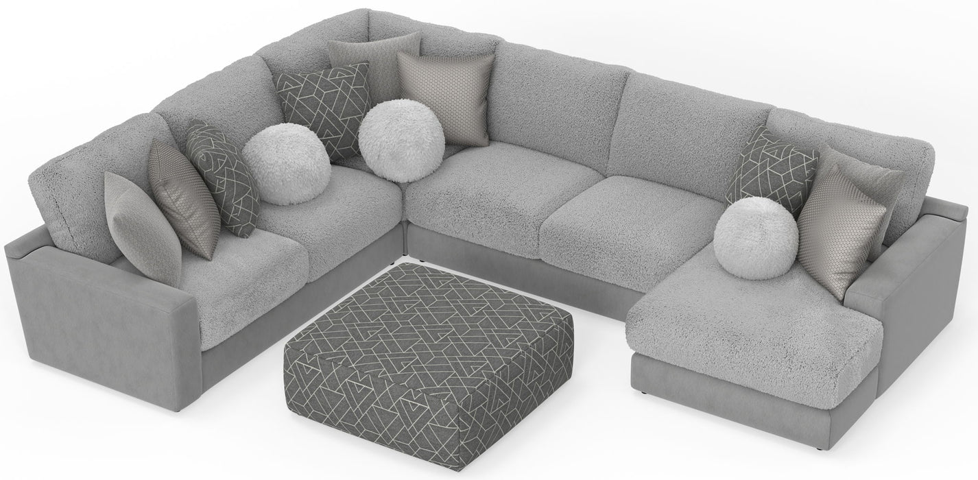 Canyon - 4 Piece Sectional With Cuddler Seat Cushions, Included Accent Pillows And Cocktail Ottoman (Right Side Facing Chaise) - Platinum - Stylish Home Furniture