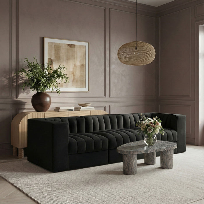Rummi - Velvet Performance Fabric Upholstered 3 Piece Modular Sofa - Stylish Home Furniture