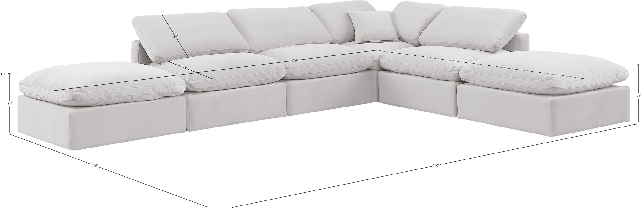 Indulge - Velvet 6 Piece Modular Armless Sectional