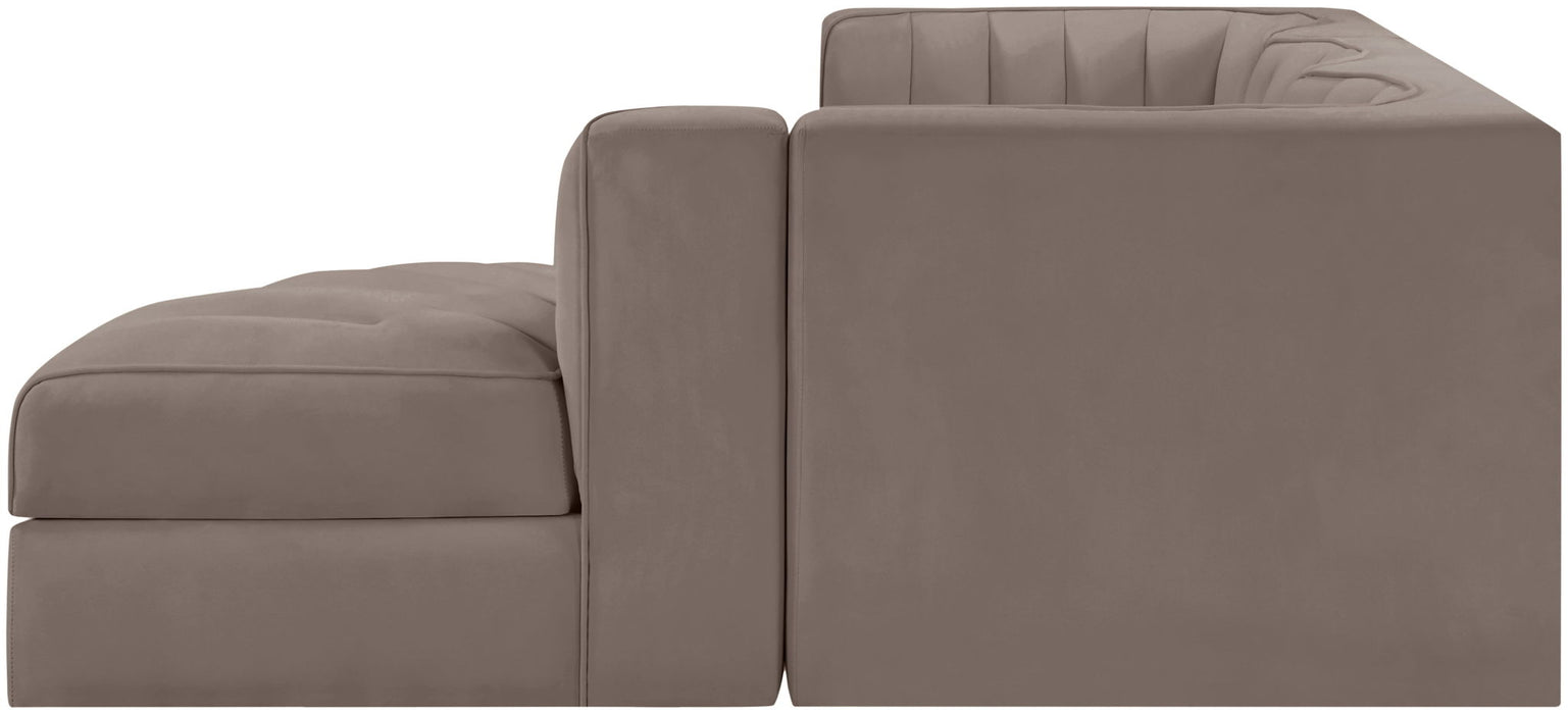 Rummi - Velvet Performance Fabric Upholstered 4 Piece Modular Sectional, With Reverse Corner Chair - Stylish Home Furniture