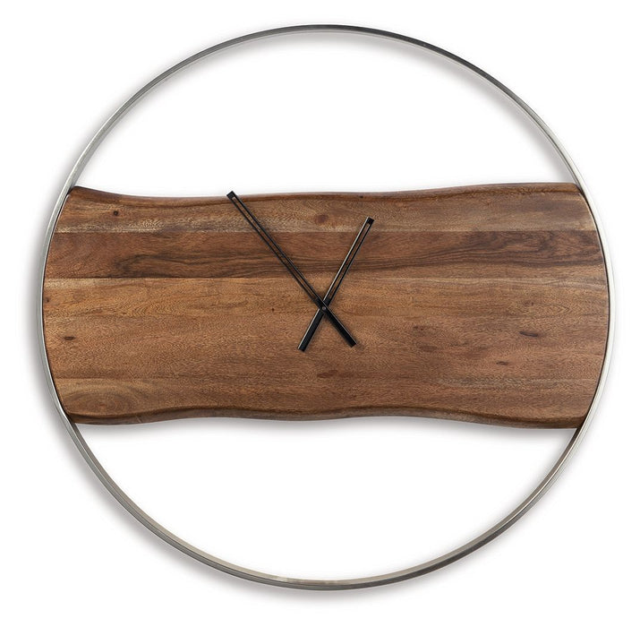 Panchali - Wall Clock - Brown / Silver Finish - Stylish Home Furniture