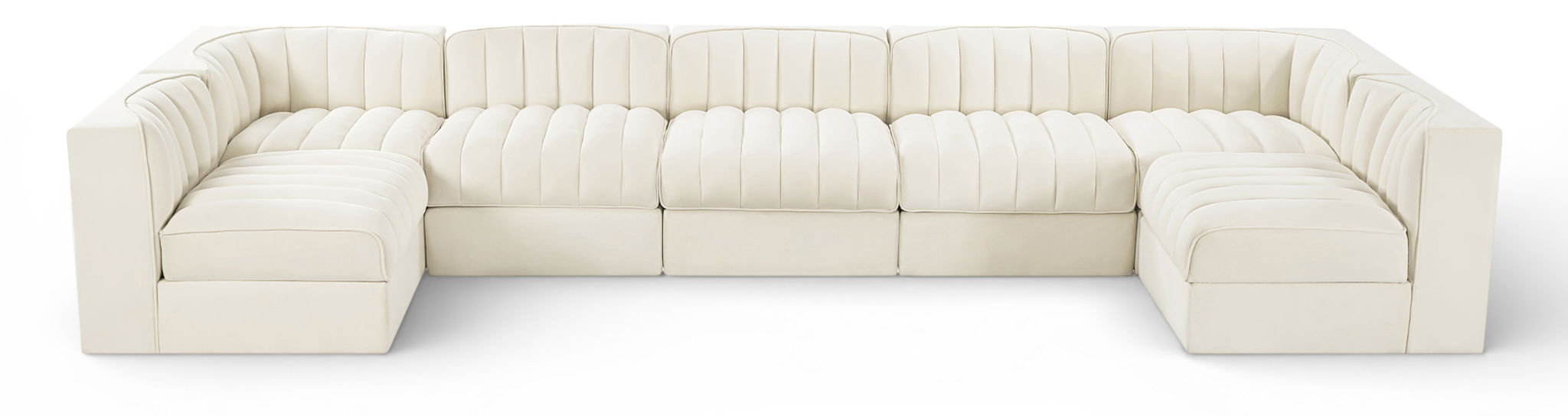 Rummi - Velvet Performance Fabric Upholstered 7 Piece Modular Sectional (With 2 Corner Chairs) - Stylish Home Furniture