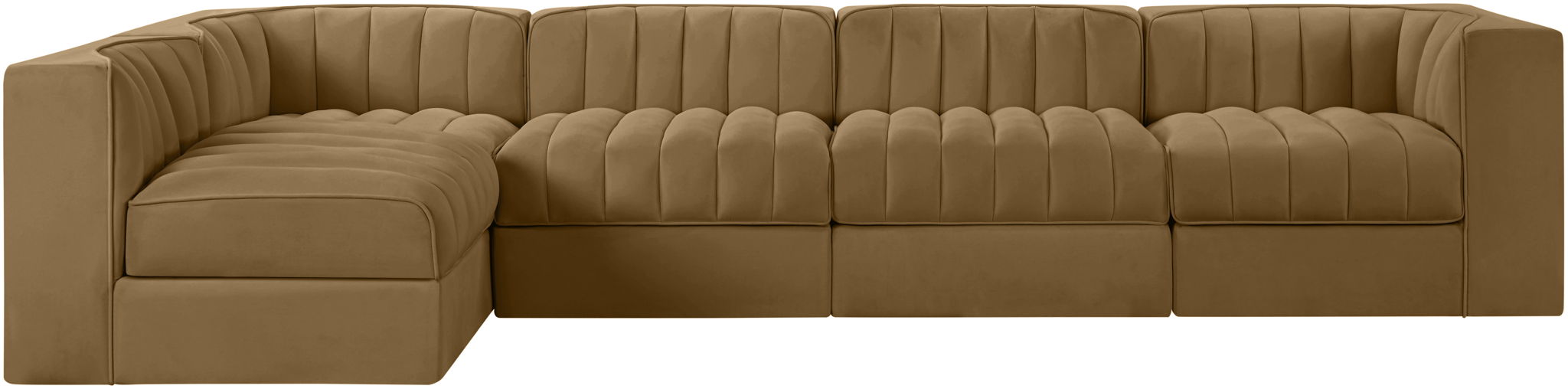 Rummi - Velvet Performance Fabric Upholstered 5 Piece Modular Sectional, L-Shaped (Right) - Stylish Home Furniture
