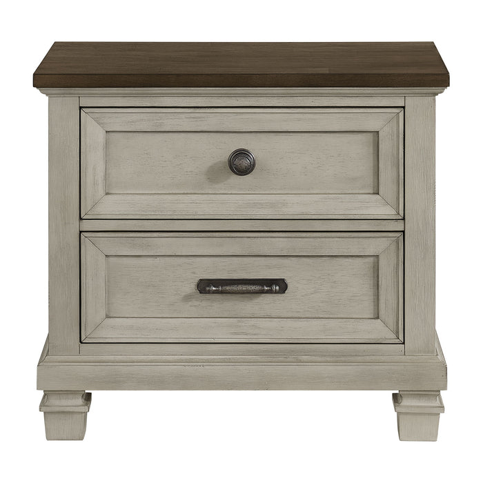 Farmington - 2 Drawer Nightstand With USB - Medium Brown / Washed Stone - Stylish Home Furniture