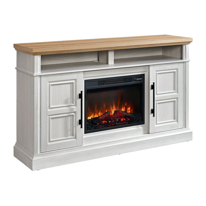 Villa - Console With 23" Fireplace Insert - White & Natural - Stylish Home Furniture