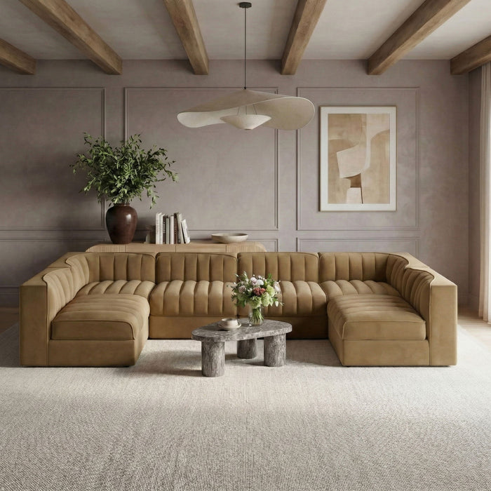 Rummi - Armless Velvet Performance Fabric Upholstered 6 Piece Modular Sectional - Stylish Home Furniture