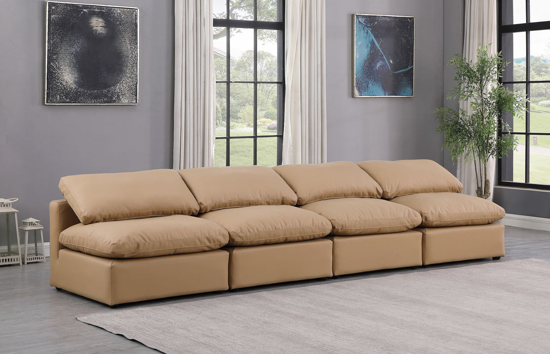 Indulge - Faux Leather 4 Piece Modular Armless Sofa - Tan