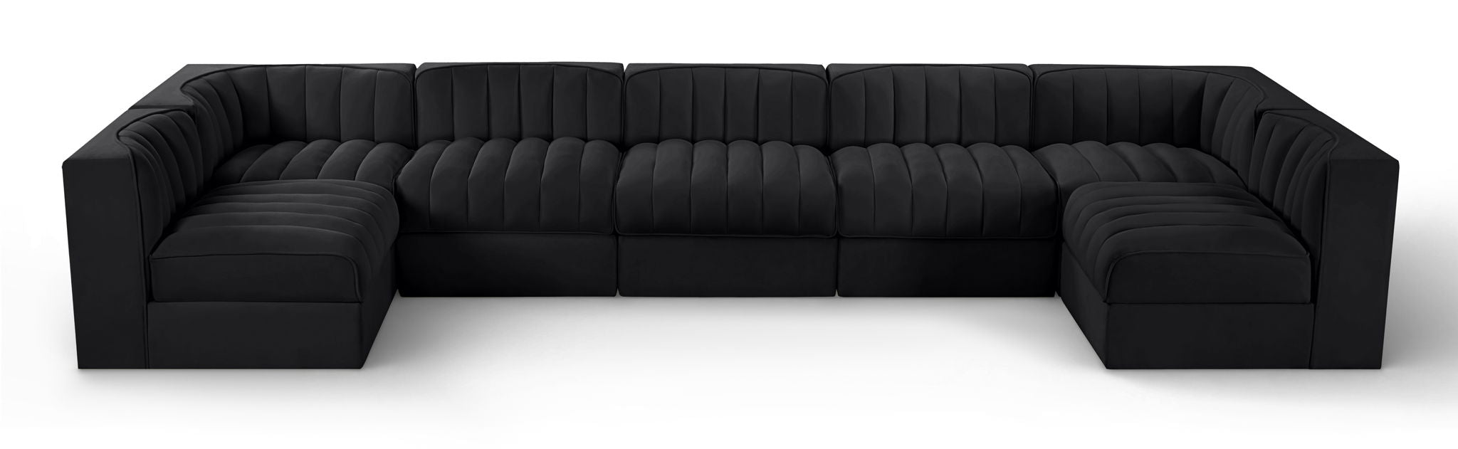 Rummi - Velvet Performance Fabric Upholstered 7 Piece Modular Sectional (With 2 Corner Chairs) - Stylish Home Furniture