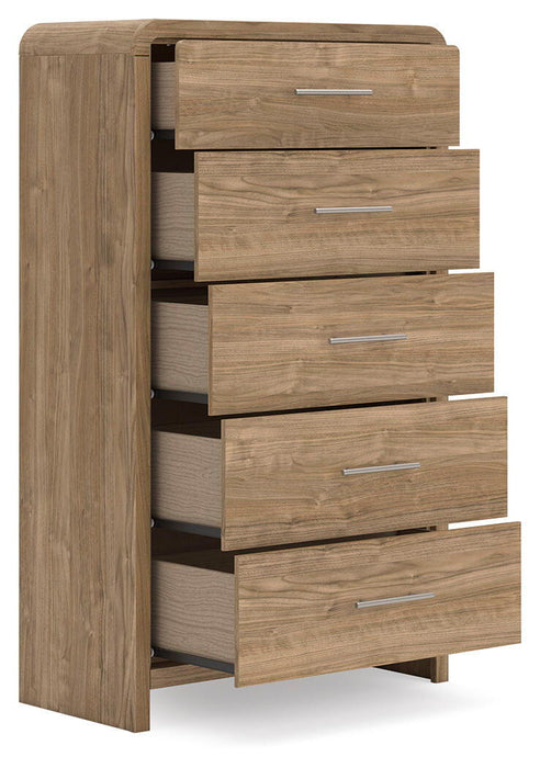 Gramburg - Five Drawer Chest - Warm Natural Brown - Stylish Home Furniture