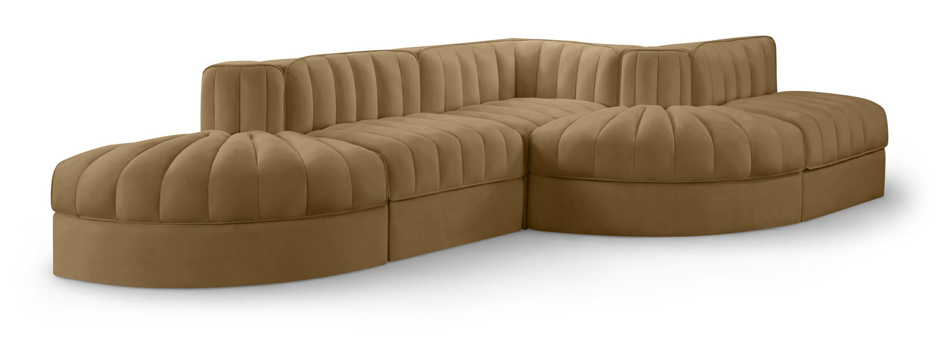 Rummi - Rounded Velvet Performance Fabric Upholstered 5 Piece Modular Sectional - Stylish Home Furniture