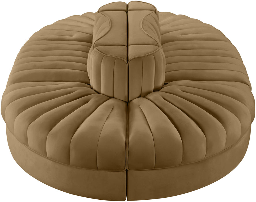 Rummi - Oval Velvet Performance Fabric Upholstered 6 Piece Modular Sectional - Stylish Home Furniture