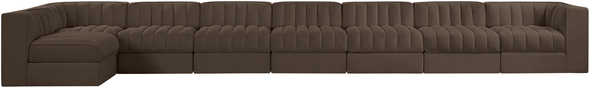 Rummi - Velvet Performance Fabric Upholstered 8 Piece Modular Sectional, L-Shaped (Right) - Stylish Home Furniture