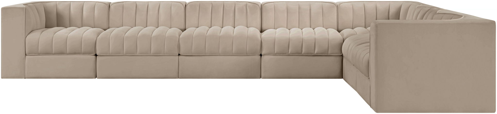 Rummi - Velvet Performance Fabric Upholstered 7 Piece Modular Sectional (With 3 Corner Chairs) - Stylish Home Furniture