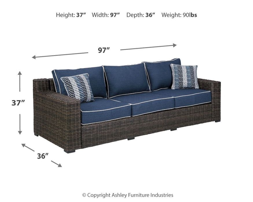 Grasson - Brown / Blue - Sofa With Cushion