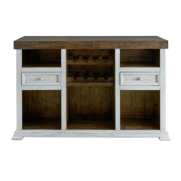 Condesa - 68" Wooden Bar With Wine Storage - Distressed White Finish