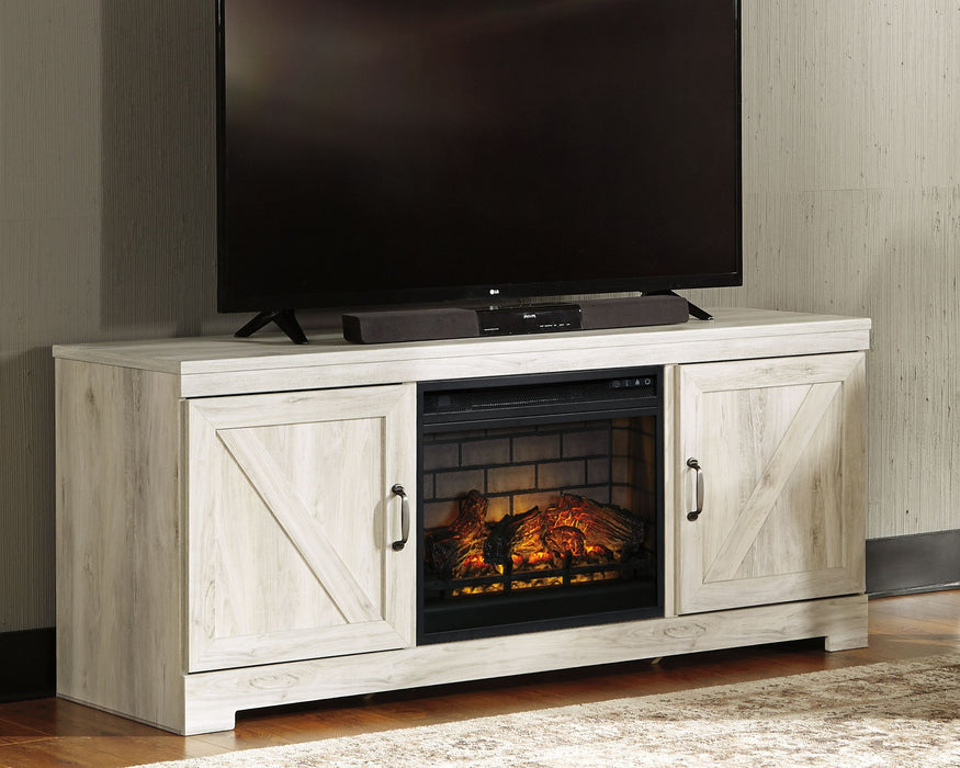 Bellaby - Whitewash - 63" TV Stand With Faux Firebrick Fireplace Insert