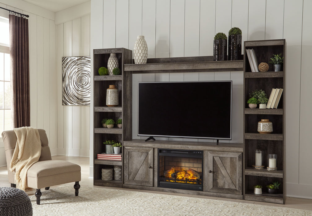 Wynnlow - Gray - 4-Piece Entertainment Center With 60" TV Stand And Faux Firebrick Fireplace Insert