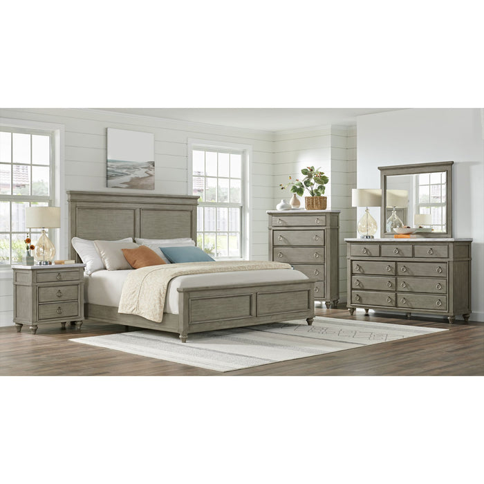 Kendari - 5-Drawer Chest With White Marble Top - Gray