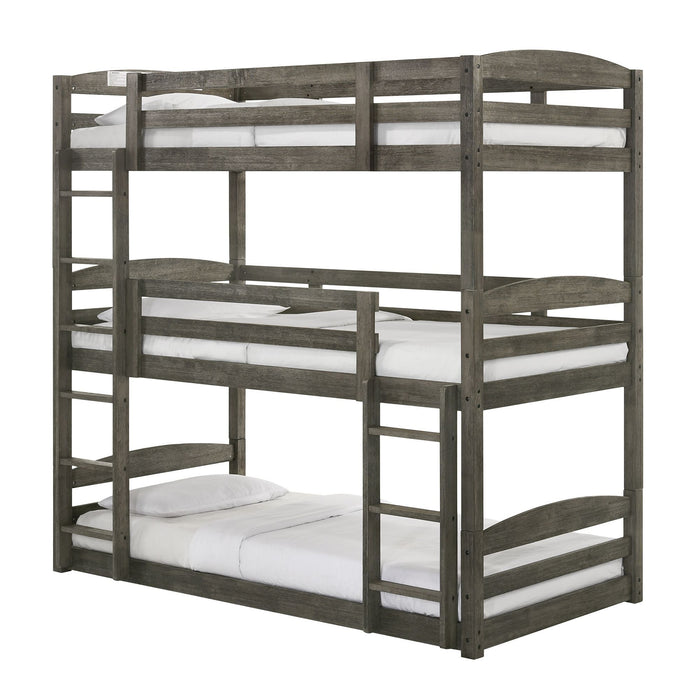 Trey - Triple Twin Bunk 3 Piece Bedroom Set - Gray Wire Brushed